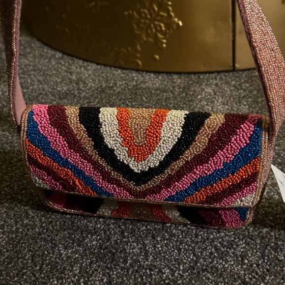 America & Beyond Luxe fully beaded Multicolor Chevron Shoulder Bag - Picture 6 of 8